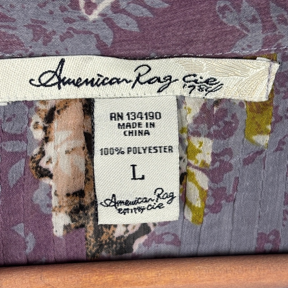 American Rag Women LongSleeve Roll Tab Tunic Blouse Sz L Floral Sheer Boho Gypsy - Picture 4 of 9